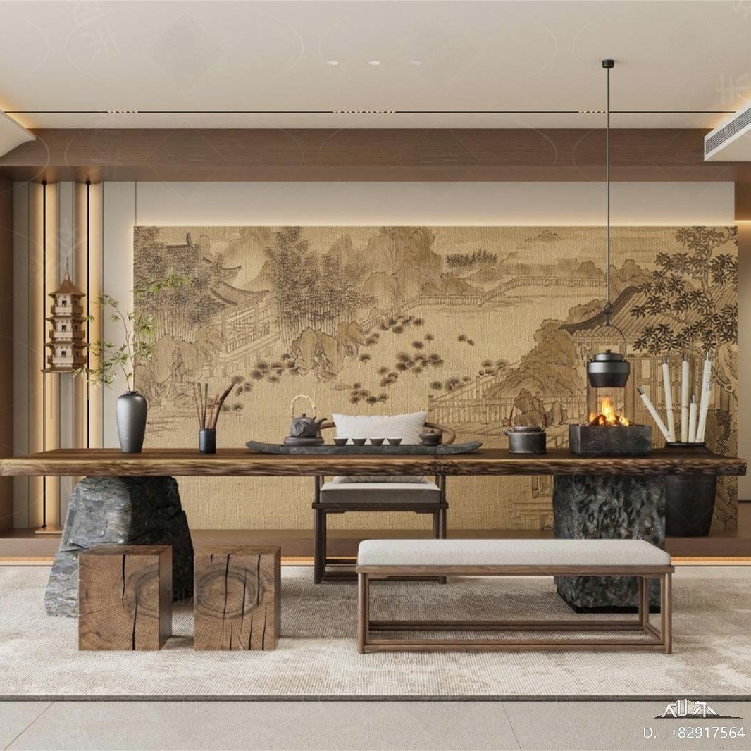 新中式实木茶桌椅组合宋式美学禅意茶室茶空间茶馆泡茶桌