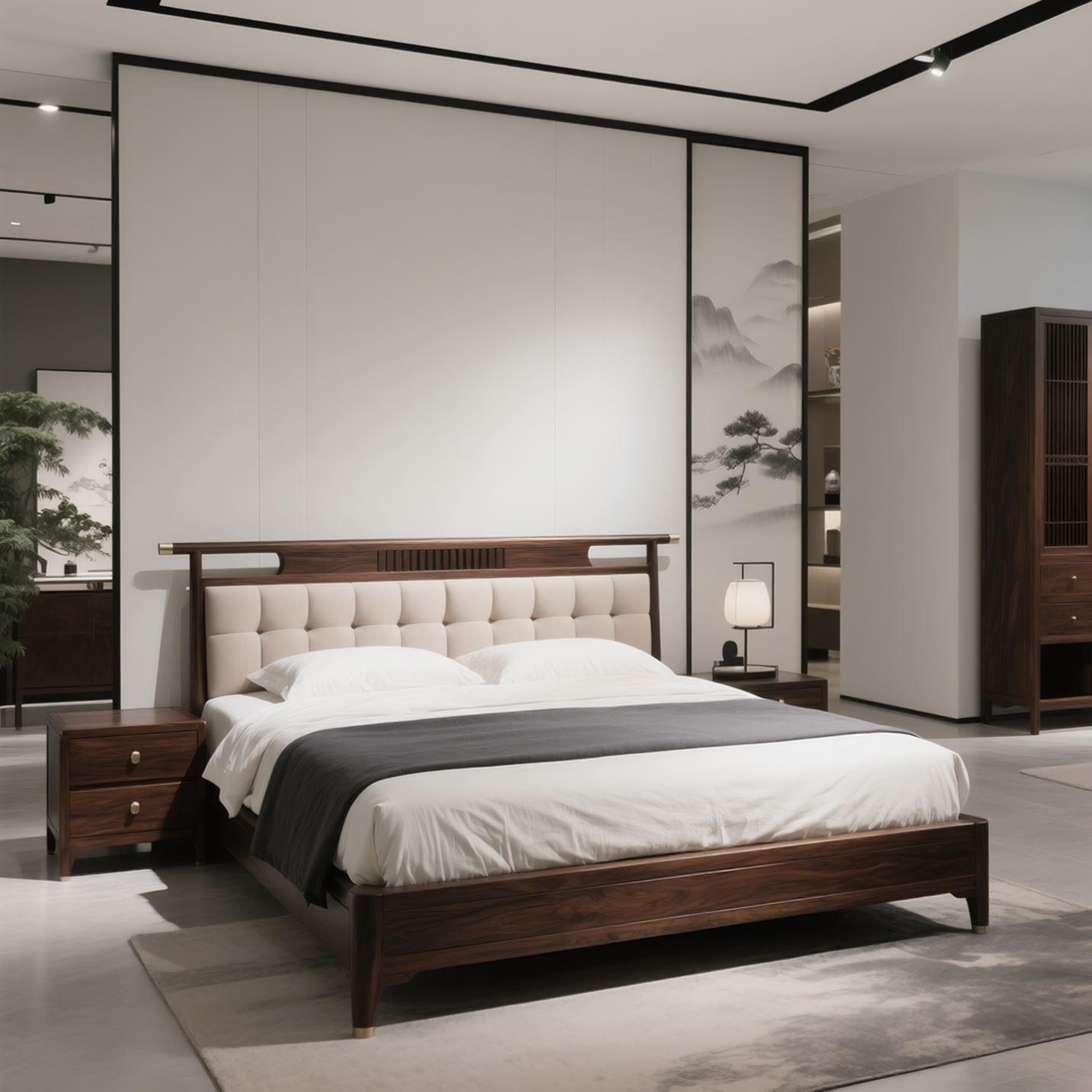 宋式美学北美黑胡桃木床现代极简2025款主卧婚床新中式高端实木床