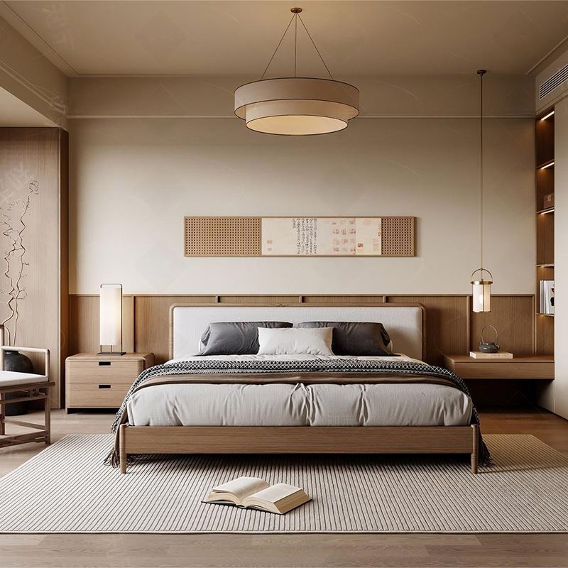 宋式美学实木床主卧双人床现代简约民宿床婚床家具样板间床可定制