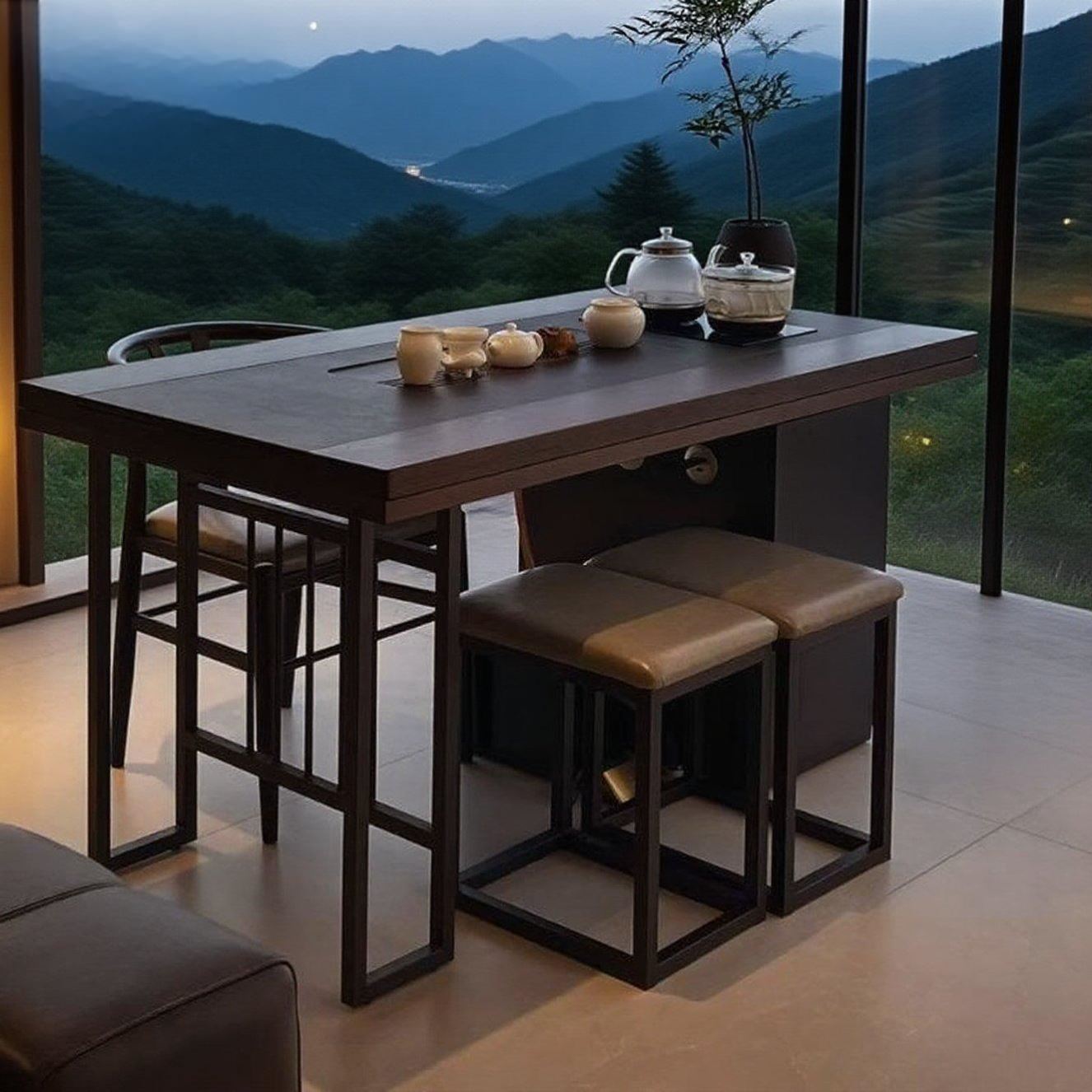 民宿宋式美学新中式实木茶桌椅组合禅意茶室设计师款黑胡桃木酒店