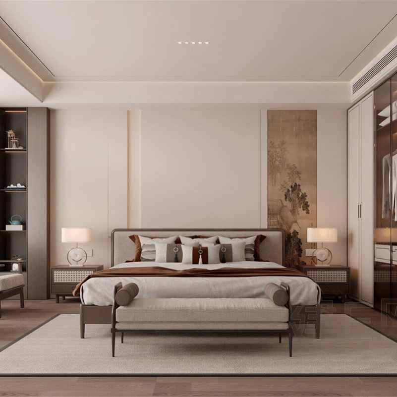 宋式美学家具实木床主卧1.8米双人床新中式高端床现代轻奢婚房床