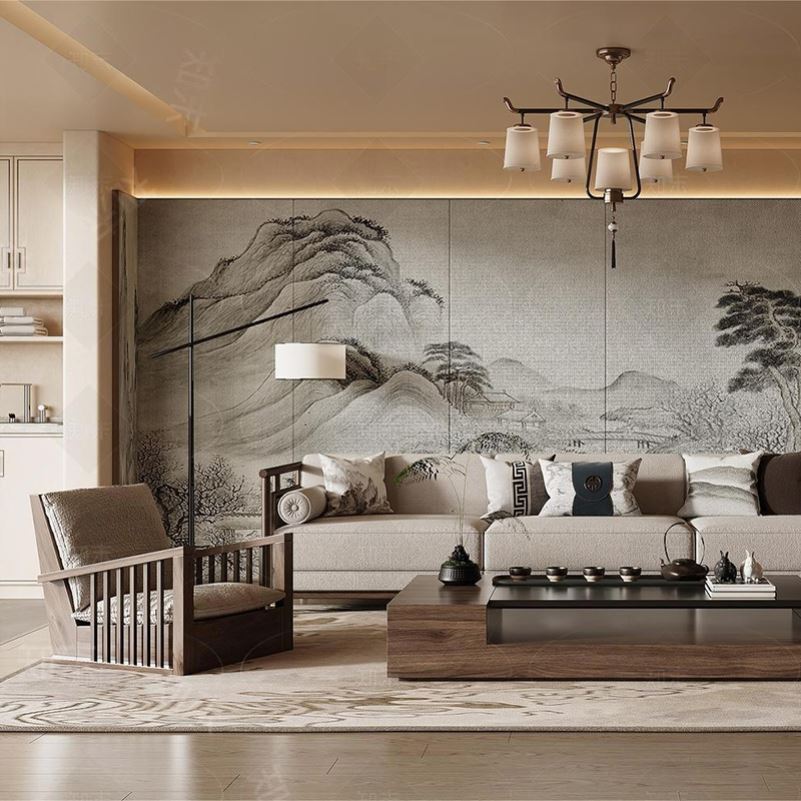 新中式实木沙发组合宋式美学风现代禅意客厅沙发茶几家具全屋定制