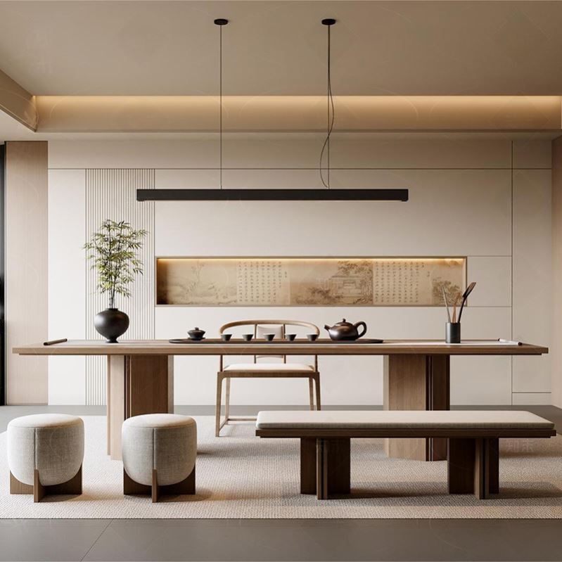 宋式美学风实木茶桌椅组合现代简约禅意茶室茶空间泡茶台家具定制