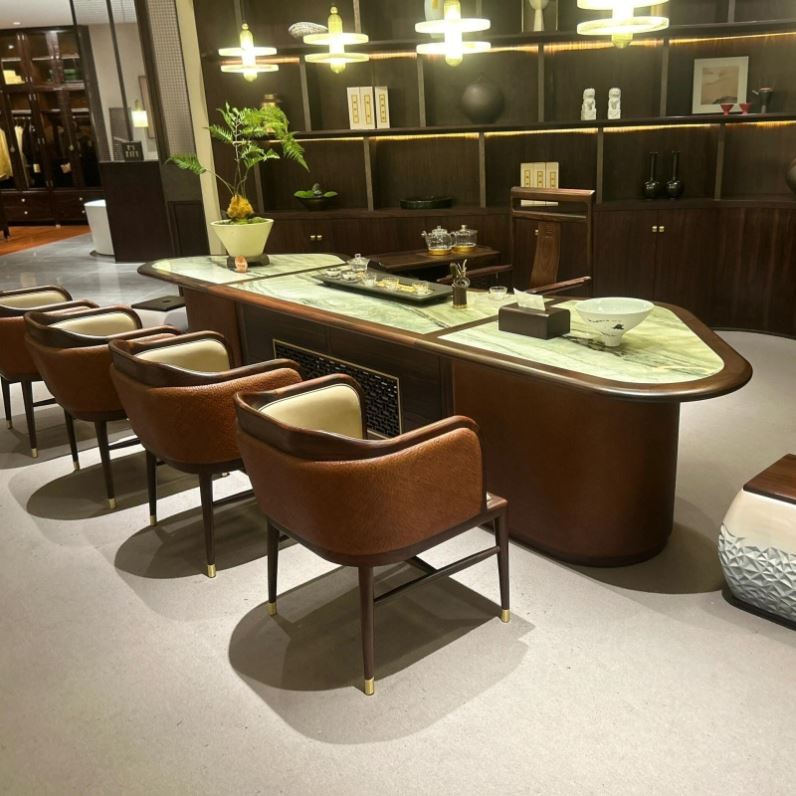 2025设计师同款宋式美学茶桌椅组合黑胡桃木高端定制办公室茶台