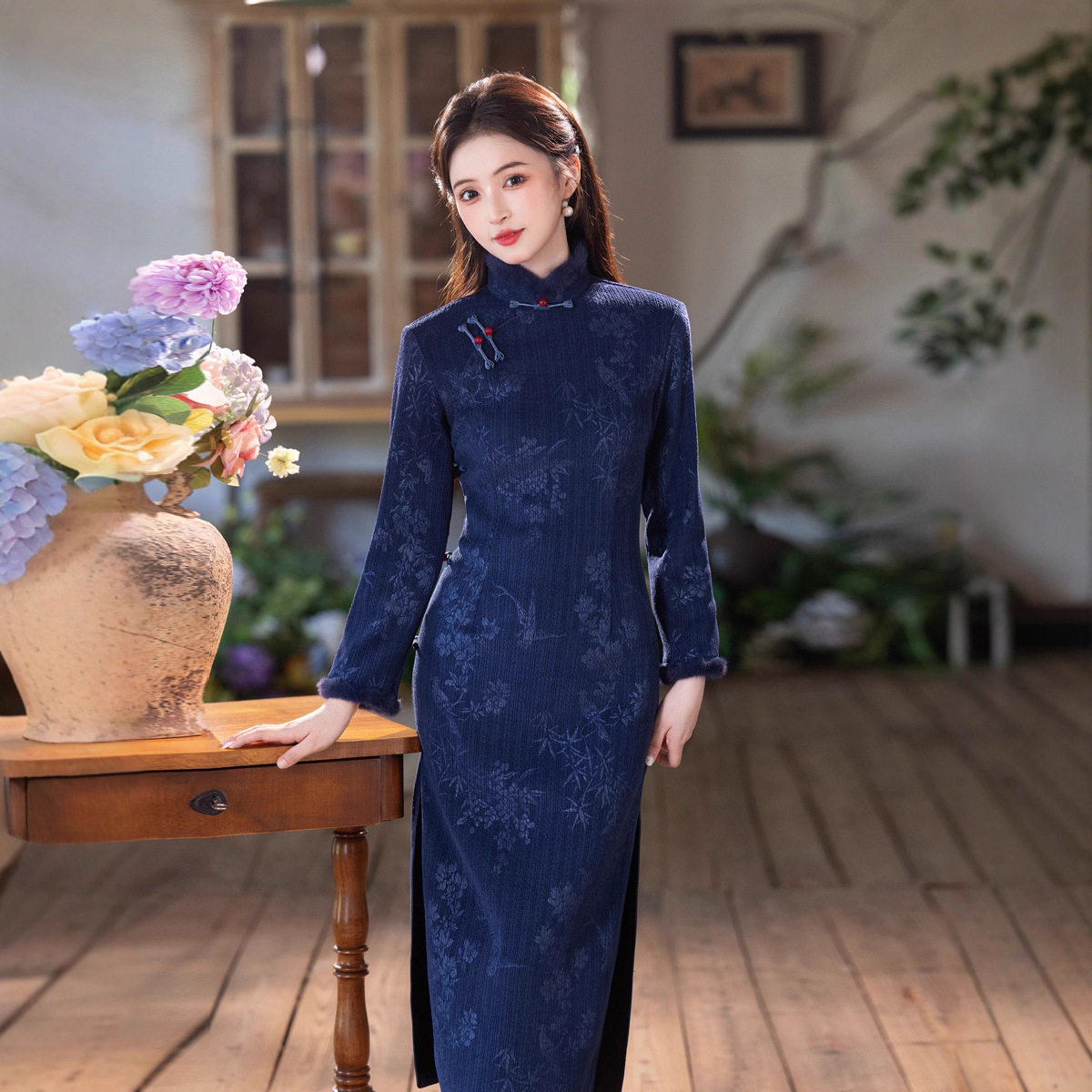 冬季加绒保暖长袖旗袍2025新款改良版中国风气质淑女日常优雅