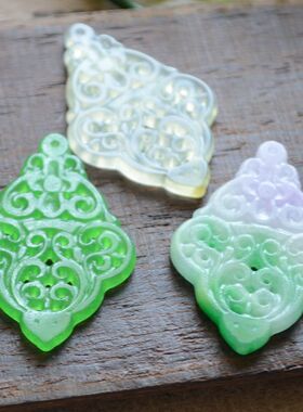 25*39mm岫玉干青翡翠如意镂空吊坠  DIY项链压襟配饰