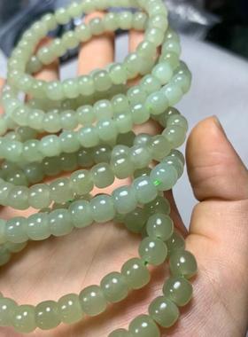 和田玉青海料晴水老型珠单圈手链手串料子细润冰透无瑕疵摆件人物