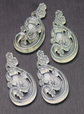 18x38mm天然岫玉镂空喜上眉梢吊坠 古风耳饰压襟汉服配饰