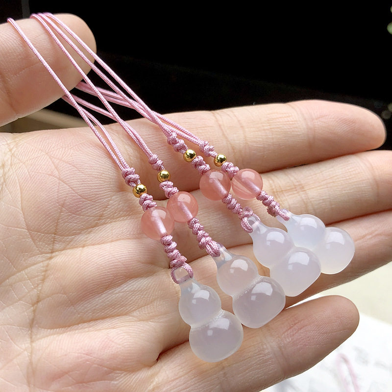玛瑙小葫芦手工编织DIY挂绳手机链 玉髓玉坠小提溜年货摆摊