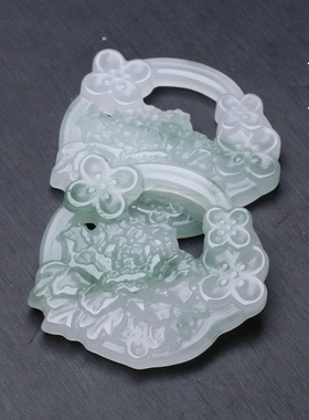 40x43mm天然天山翠牡丹花吊坠 DIY毛衣链璎珞压襟配饰