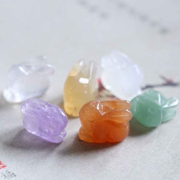 金丝玉东陵玉水沫玉紫水晶粉晶小萌兔小兔子吊坠生肖兔