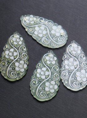 20x40mm天然岫玉镂空梅花水滴吊坠挂件 DIY古风步摇压襟配饰