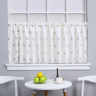 法式 绣花纯棉短窗帘田园风短帘门帘遮尘帘厨房窗帘卧室飘窗遮挡帘