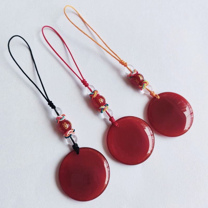 天然优质红玛瑙圆形吊坠纯手工创意个性手机挂件绳礼物可定制刻字