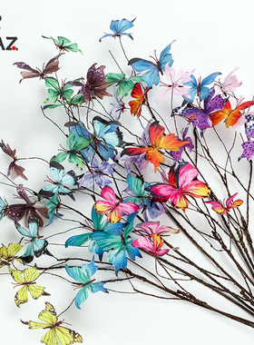 枯枝蝴蝶复古艺术插花创意鲜花花束装饰假花仿真蝴蝶道具