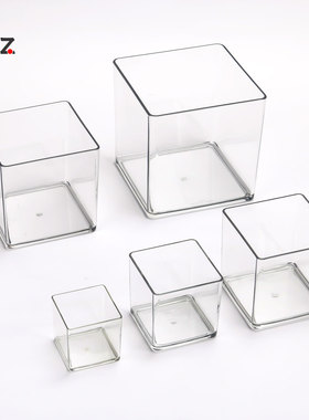 透明正方形盒子亚克力方盒收纳置物盒无盖迷你方缸鲜花绿植容器