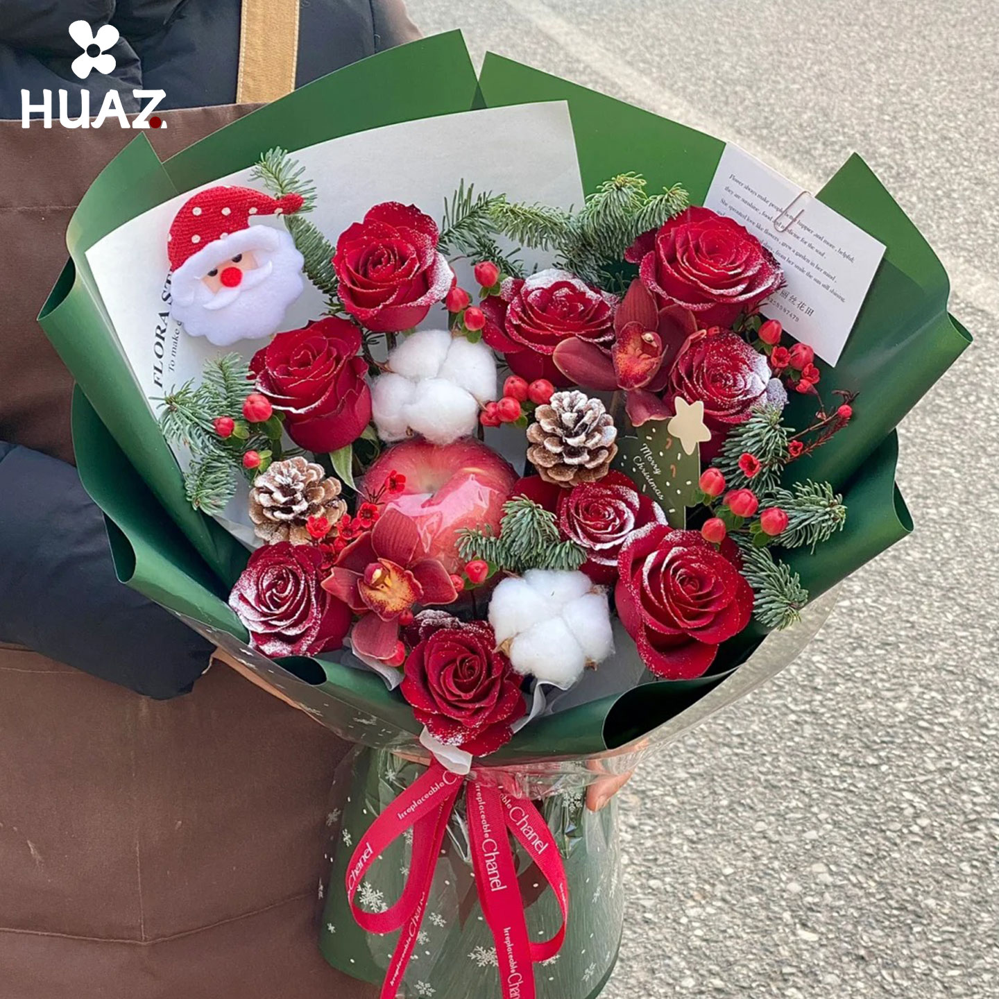 圣诞节鲜花包装纸苹果花束