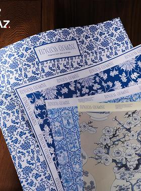 青花瓷包装纸新中式鲜花礼物包装材料国风复古包花纸花店花艺