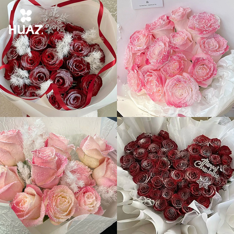 仿真干雪粉草莓冰沙落雪玫瑰