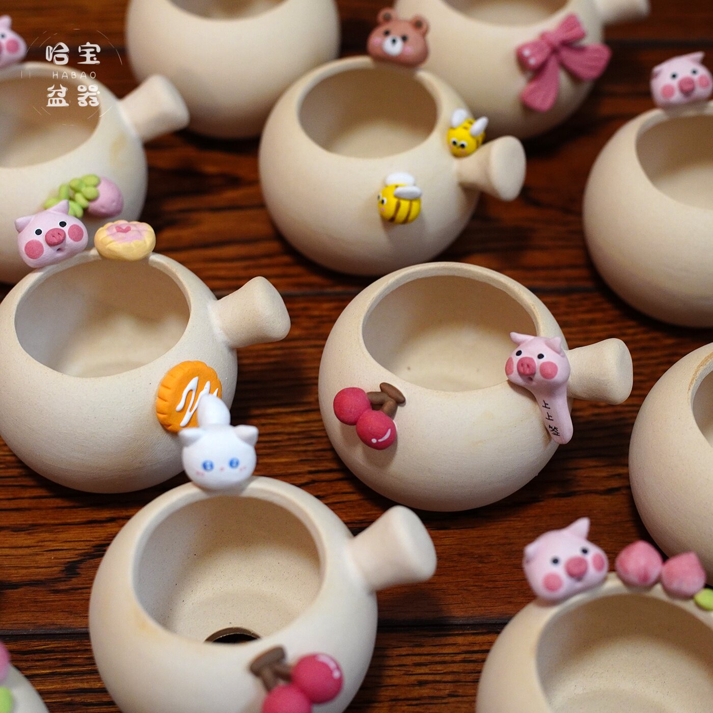 哈宝丨立体猪猪水果奶锅素烧盆可爱透气控型生石花多肉盆一物一拍