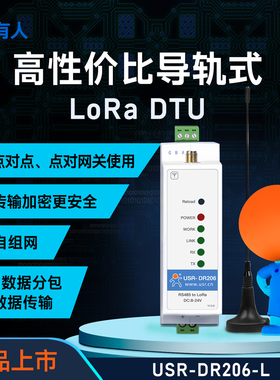 有人导轨式Lora无线数传电台Sx1268芯片dtu自组网串口收发DR206-L