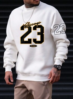 23 USA Art Letter Design Man Clothes Street Style Fleece Swe