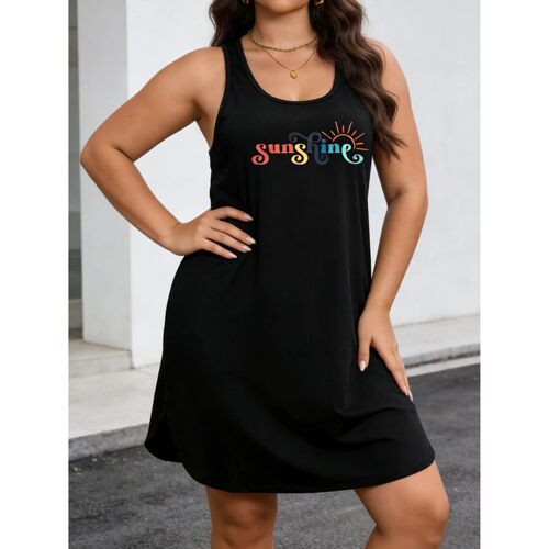 Large-sized fashionable casual sleeveless dress with sun pri