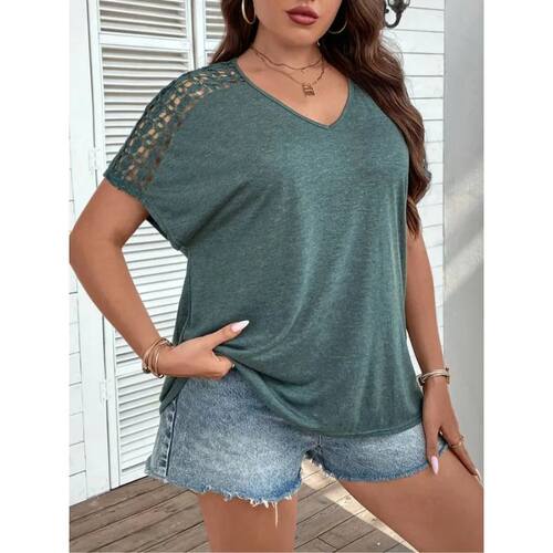 Plus Size 1XL-5XL Summer New Women's Loose Shoulder Hollow L
