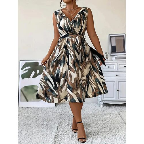 Elegant Plus Size Women's Fashion Print Sexy V-Neck Dress St