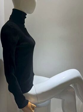 Women Turtleneck Sweater Simple Ribbed Slim Long Sleeve 2024