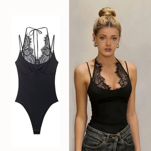 Women Pure Color Lace Jumpsuit Womens One-Piece Suit Ort Pan