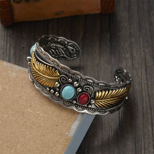 Vintage Turquoises Feather Bracelet for Men Women Bohemian E