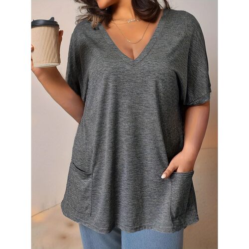 Plus Size Women's V-Neck Short Sleeve Casual T-Shirt with Fr