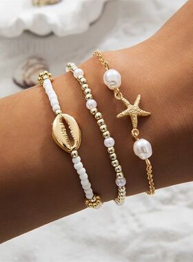 3Pcs Seaside Bohemian Starfish Shells Bracelets Set for Wome