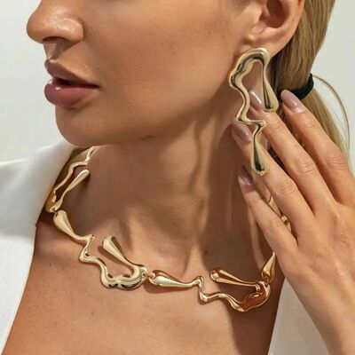 IngeSight.Z Elegant Irregular Wave Torques Necklace Earring