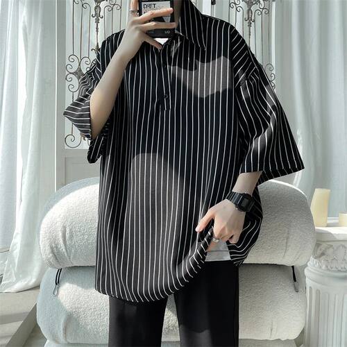 Told Tale Male Simple Stripe Polo Shirt Men Clothing Loose C