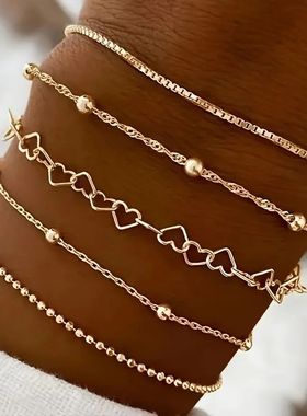5 Pcs Set Of Tiny Golden Chain Design Bracelet Zinc Alloy Je