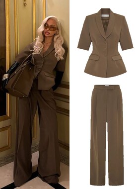 Casual Blazer Pants Suits Women Slim Half Sleeves V Neck Sin