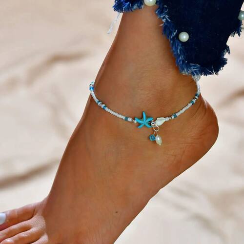 1Pc Boho Turquoise Starfish Anklets Summer Conch Rice Bead A