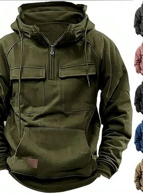 Half Zipper Men's Tactical Hoodies Solid Warm Fleece Militar