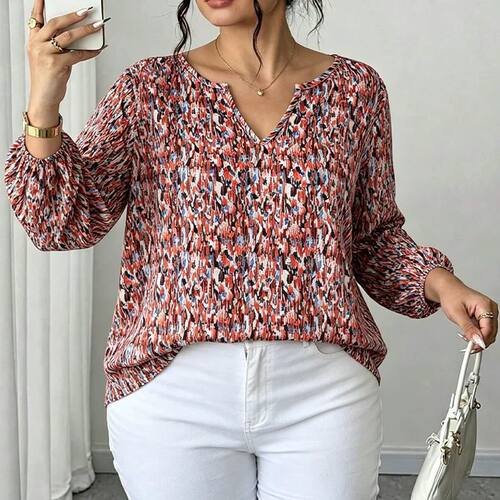 plus Size Multi-Color Printed Long Sleeve Women's Shirts Loo