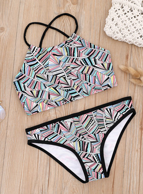 3-14 Years 2023 Print Falbala Girls Kids Swimwear Swimsuit S