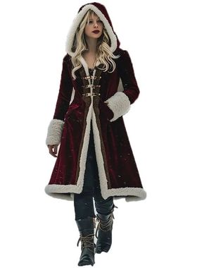 Wine Red Hooded Coat 2025 Court Style Flared Long-Sleeved Re