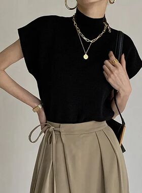 Fashion Vest Shirt Solid Stand-up Collar Knitted Sweater Sho