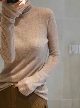 Worsted micro transparent cashmere sweater women's turtlenec