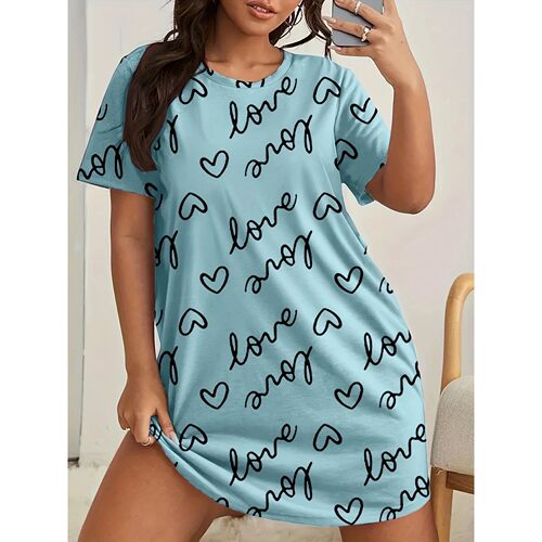 Plus Size Love Print Short Sleeve Nightgown Women's Large Si