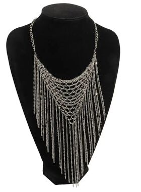 Fashion Triangle Tassel Necklace Silver Charm Metal Chain Me