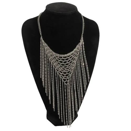 Fashion Triangle Tassel Necklace Silver Charm Metal Chain Me