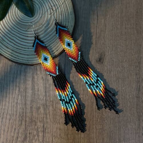 Geometric Gradient Fringe Beads Earrings for Women's Handcra