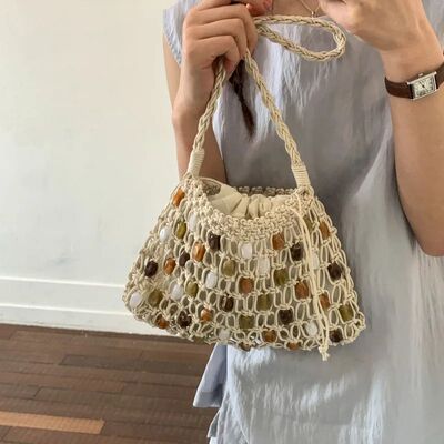 Hollow Beading Women Shoulder Bag Rope Knitting Handbags Boh
